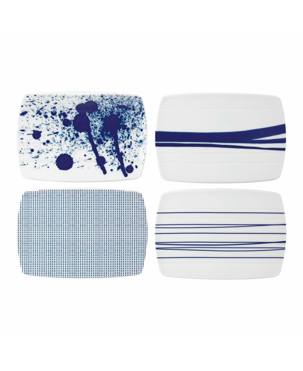 Pacific Serving Board 20cm 8in, Blue Mixed Patterns, Set of 4
