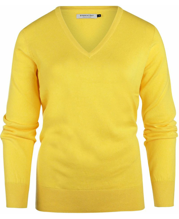 Steppin' Out Trui Cashmere Dames V-hals Geel