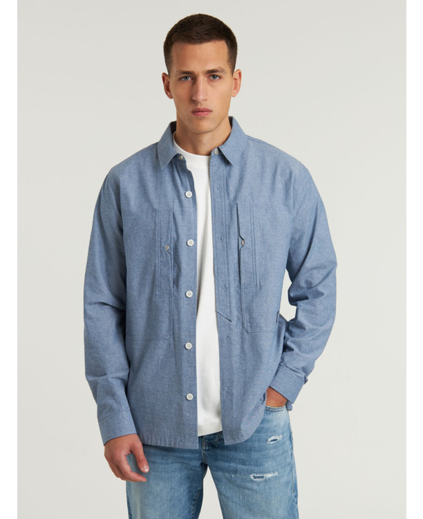 Chasin Heren Lange Mouw Overhemd Blauw Cooper Chambray