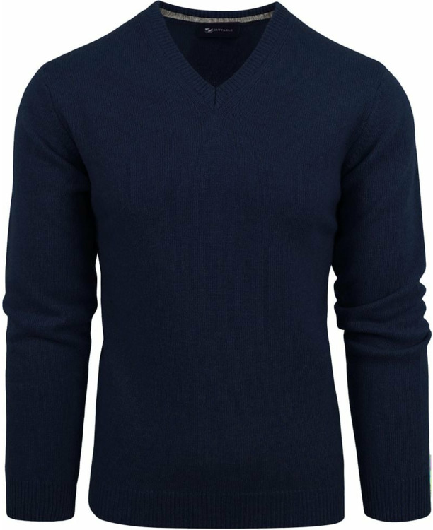 Suitable Lamswol Trui V-Hals Donkerblauw