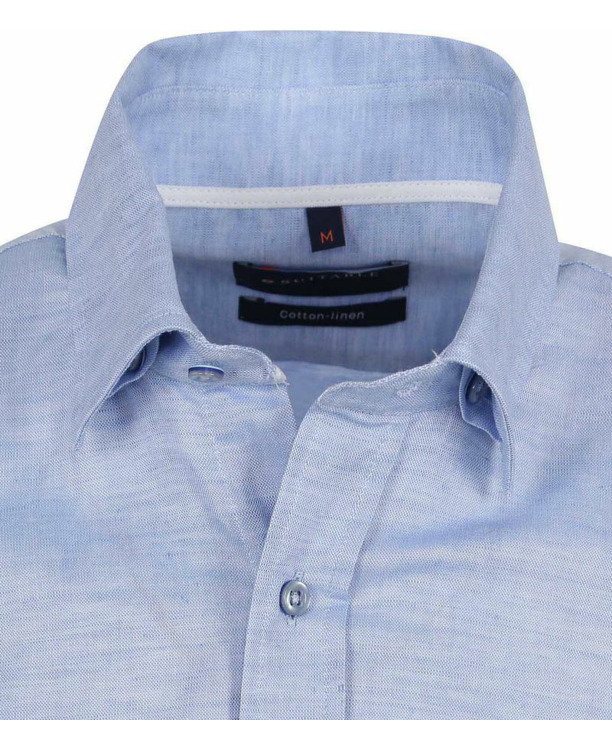 Suitable Short Sleeve Overhemd Linnen Lichtblauw