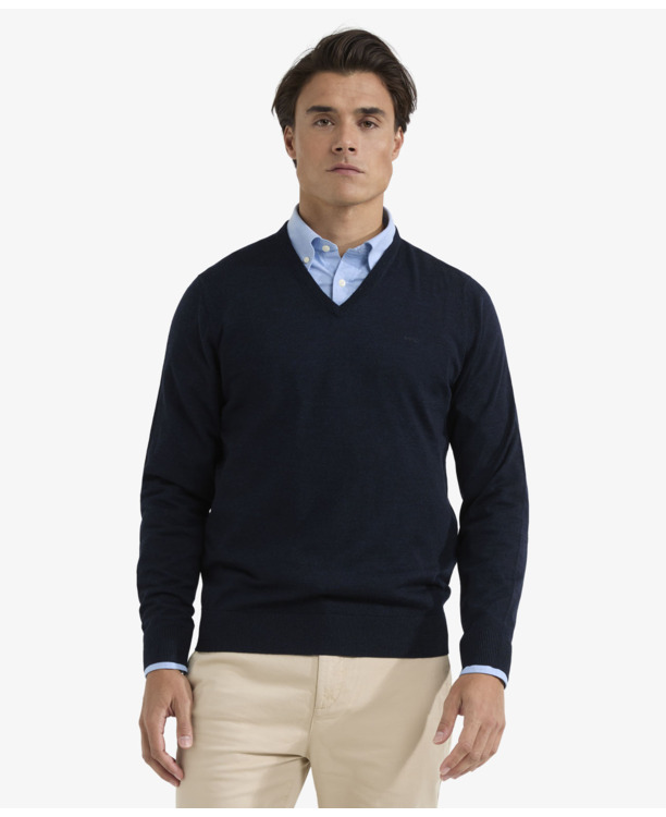 Fine Merino V-Neck Sweater 100% Merino Wool Heren