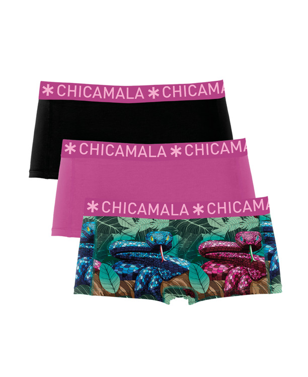 Dames 3-pack Boxershort Print + Effen Print/Purple/Black