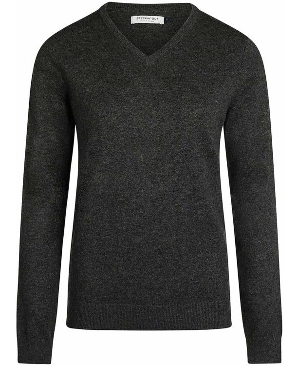 Steppin' Out Dames Pullover V-hals Merinowol Antraciet