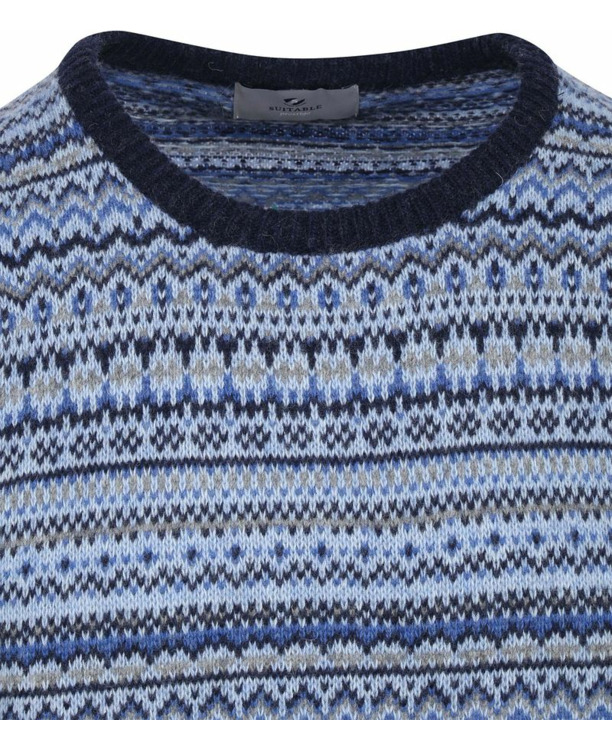 Suitable Prestige Fair Isle Pullover Blauw