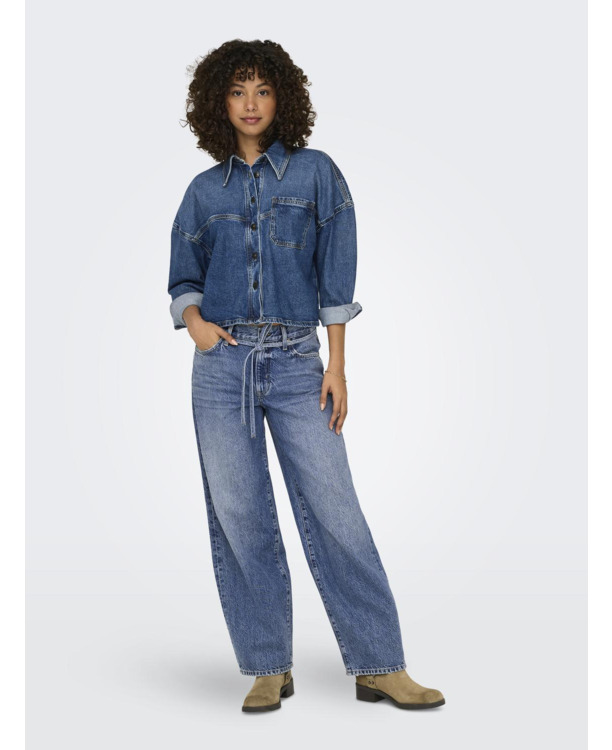 Balloon Fit Riemlussen Hoge Taille Straight Fit Jeans