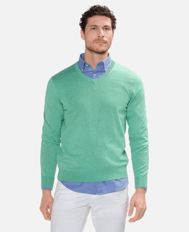 V- Neck Sweater with neckcontrast