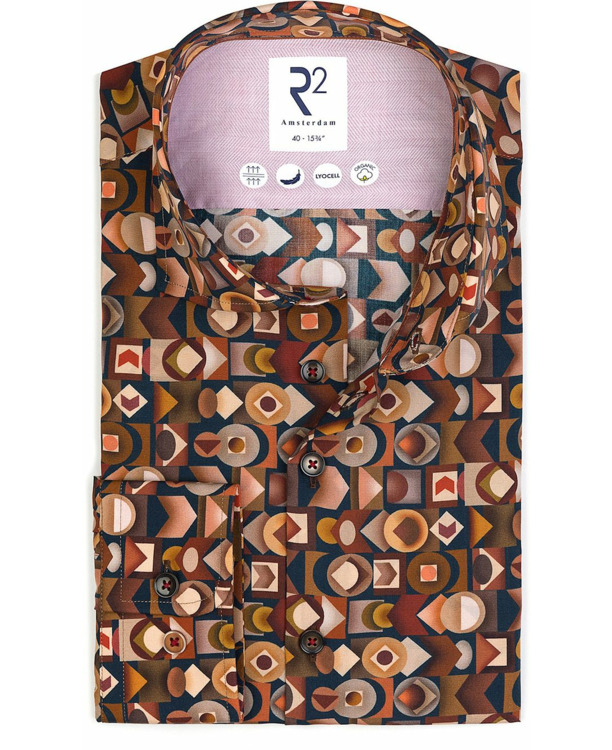 R2 Overhemd Lyocell Print Brique