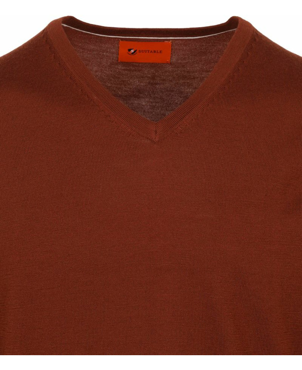Suitable Pullover V-Hals Merino Brique