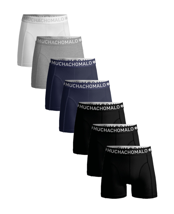 Heren 7-Pack Boxershorts Effen Black/Blue/Grey/White