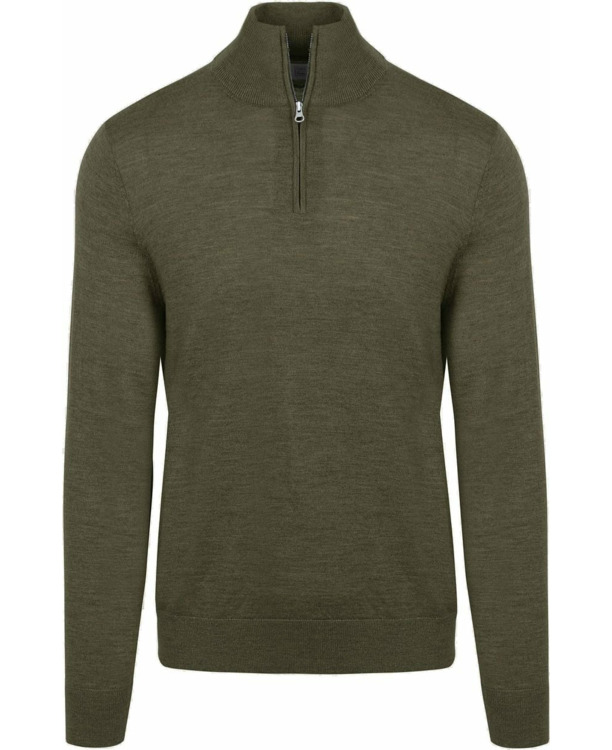 King Essentials The Michael Half Zip Pull Army Merino Groen