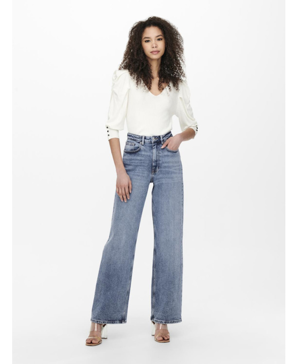 Wide Leg Fit Jeans met wijde pijpen en hoge taille en zakken aan de voorkant