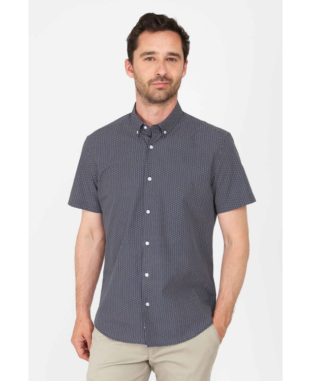 Suitable Short Sleeve Overhemd Print Navy