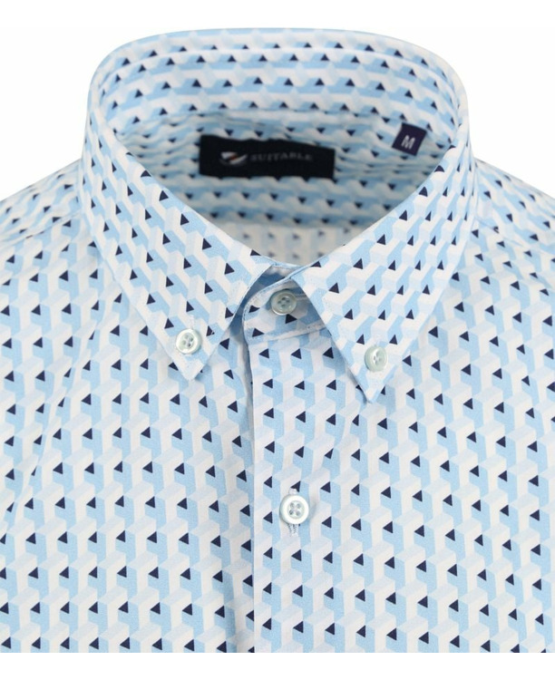 Suitable Short Sleeve Overhemd Print Blauw