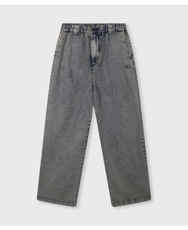 10DAYS Dames wijde vloeiende geweven broek denim katoen lyocell