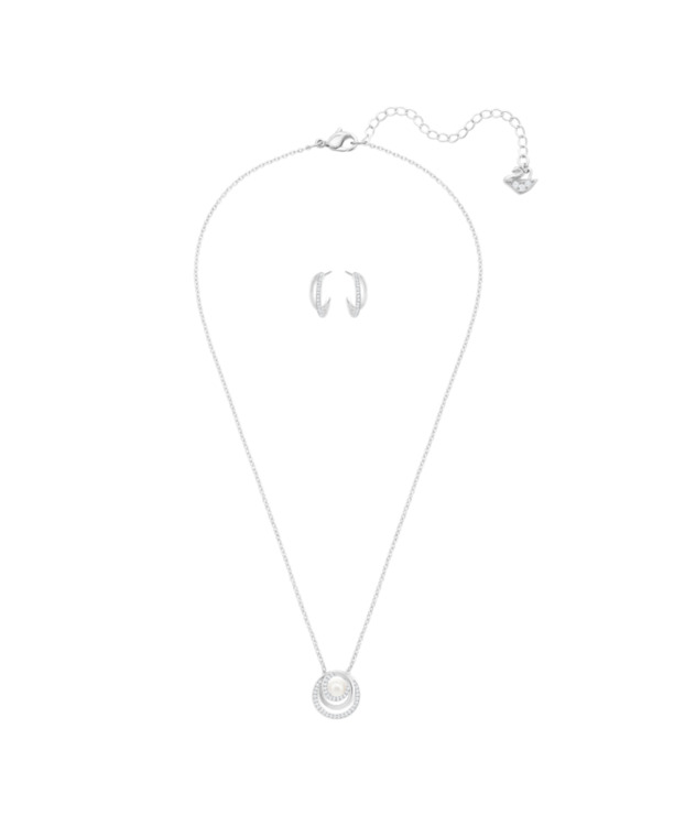 Fresh Set Pearl OU Rhodium shiny Crystal White Pearl Crystal