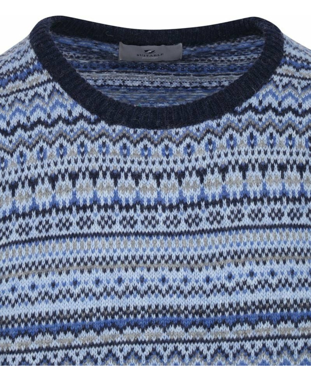 Suitable Prestige Fair Isle Pullover Blauw
