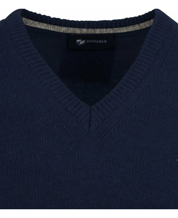 Suitable Lamswol Trui V-Hals Donkerblauw