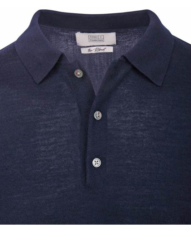 King Essentials The Robert Long Sleeve Poloshirt Merino Navy