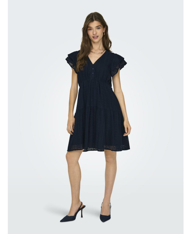 Regular Fit V-Neck Short Sleeves (S/S) V-hals jurk met kant detail