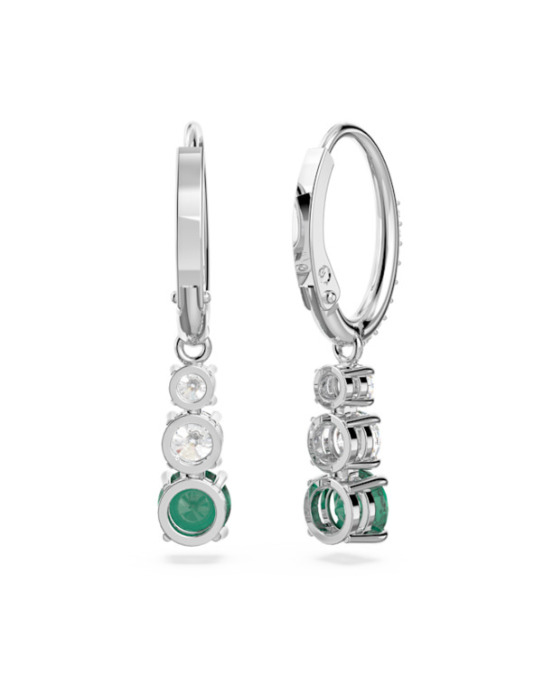 Stilla Round Attract Pierced Earrings Drop Rhodium shiny Emerald Green White