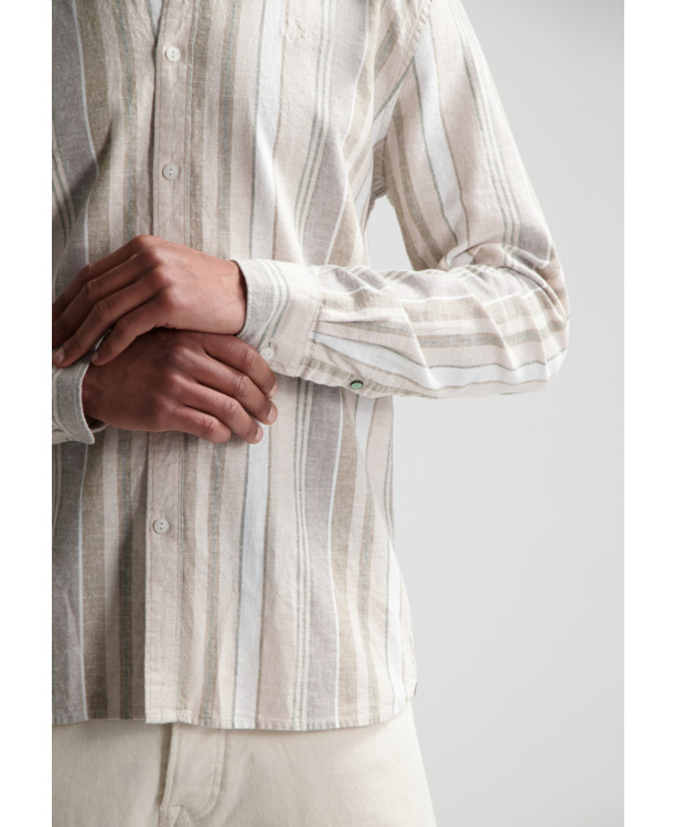 Mao Shirt Linen Stripe
