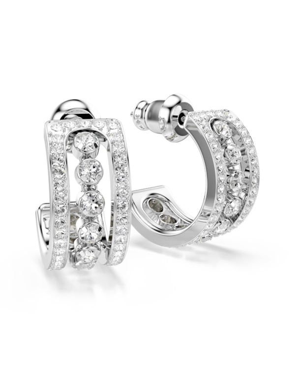 Hyperbola Spin Pierced Earrings Hoop Rhodium shiny White Crystal