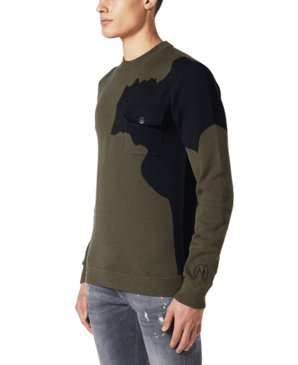 ABSTRACT CAMOUFLAGE GEBREIDE TRUI MANNEN