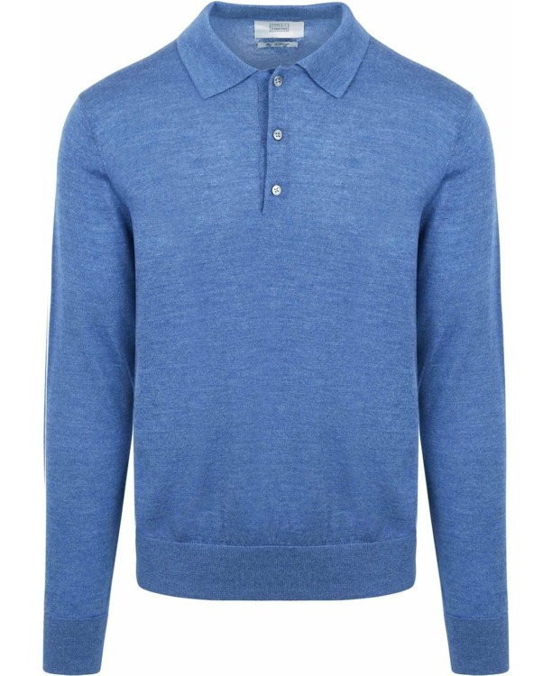 King Essentials The Robert Long Sleeve Poloshirt Merino Mid Blauw