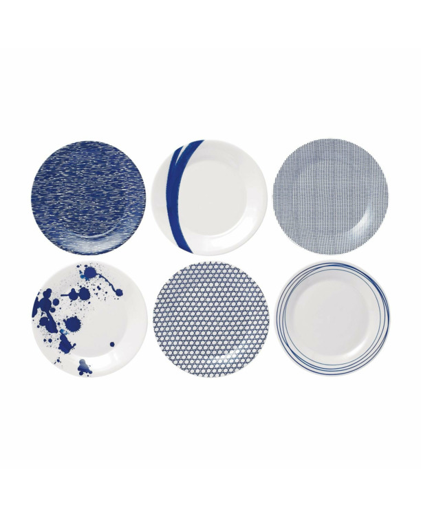 Pacific Plate 24cm 9.4in, Blue Mixed Patterns, Set of 6