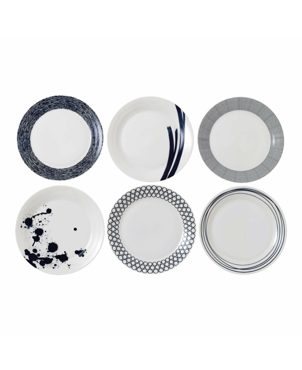 Pacific Plate 29cm 11.4in, Blue Mixed Patterns, Set of 6