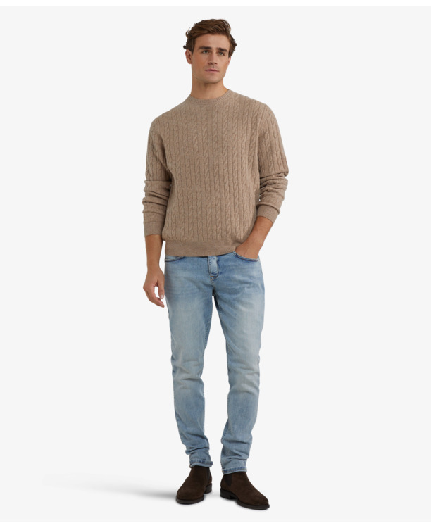 Cable Crew Neck Sweater 100% Lambswool Heren