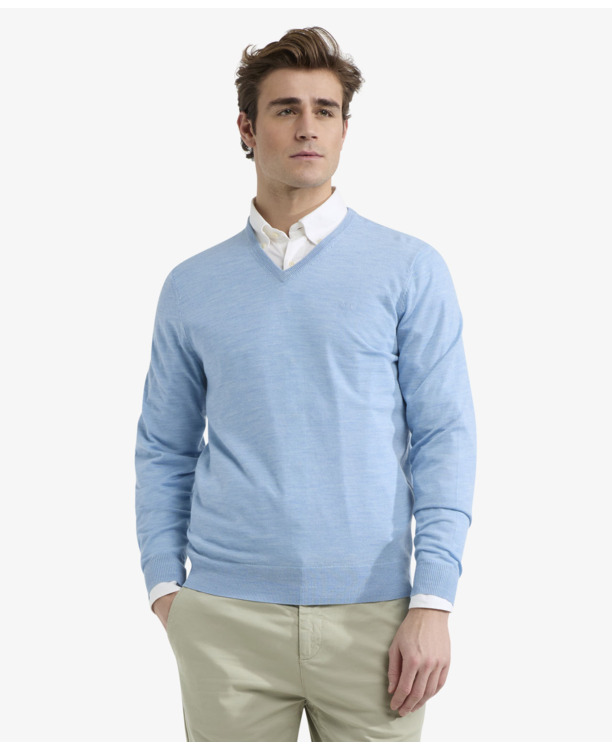 Fine Merino V-Neck Sweater 100% Merino Wool Heren
