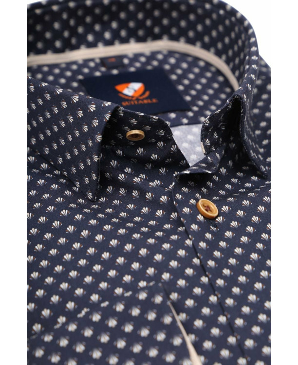Suitable Overhemd Print Donkerblauw 267-10