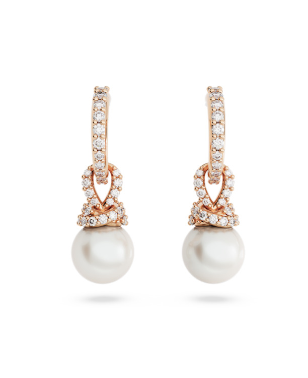 Originally Pierced Earrings Drop Rose Gold shiny Crystal White Pearl White