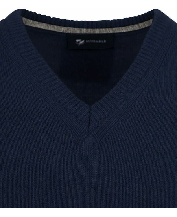 Suitable Lamswol Trui V-Hals Donkerblauw