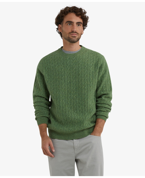 Cable Crew Neck Sweater 100% Lambswool Heren