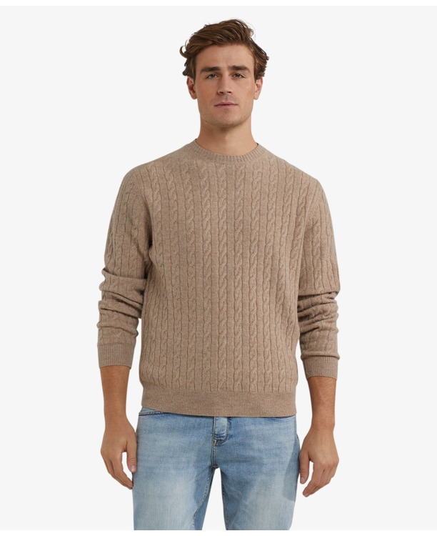 Cable Crew Neck Sweater 100% Lambswool Heren