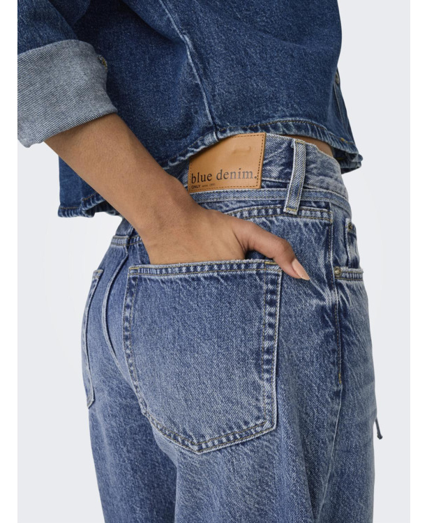 Balloon Fit Riemlussen Hoge Taille Straight Fit Jeans