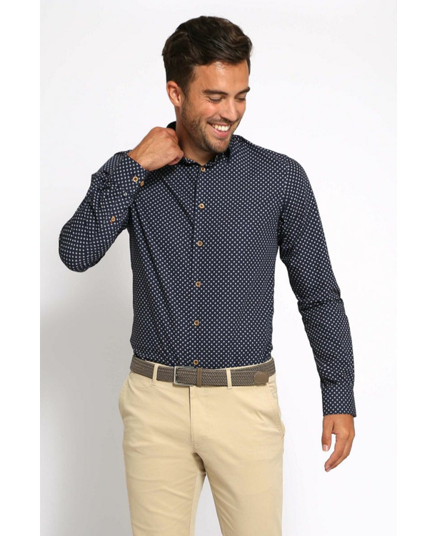 Suitable Overhemd Print Donkerblauw 267-10