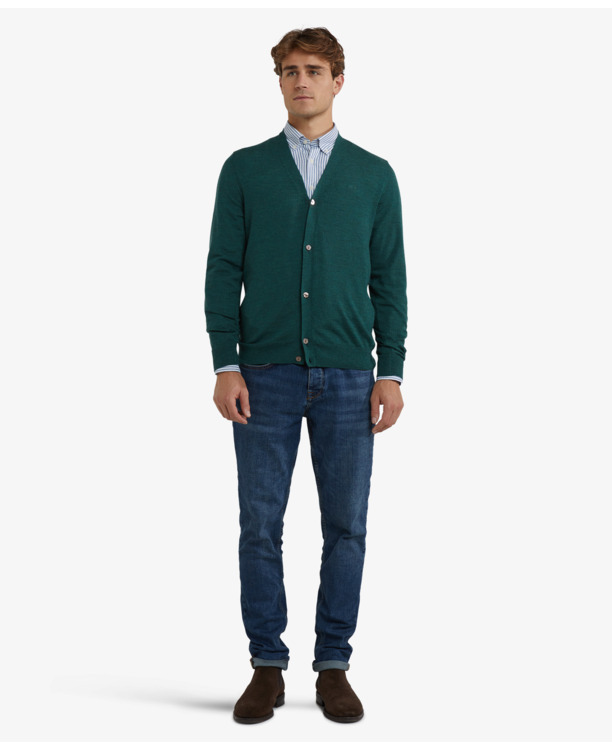 Fine Merino Classic Cardigan 100% Extra Fine Merinowol Heren