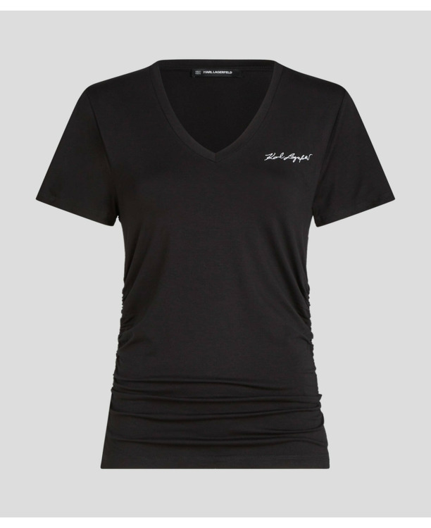 V-NECK RUCHED DETAIL T-SHIRT