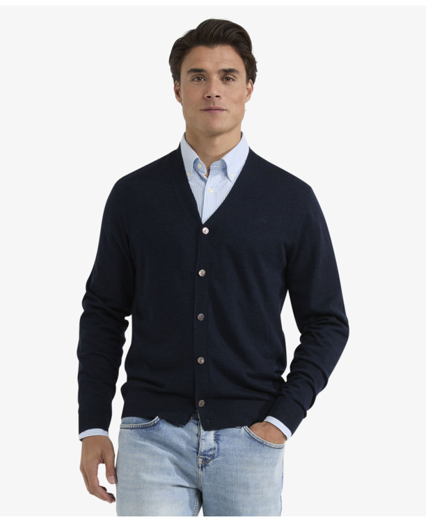 Fine Merino Classic Cardigan 100% Extra Fine Merinowol Heren