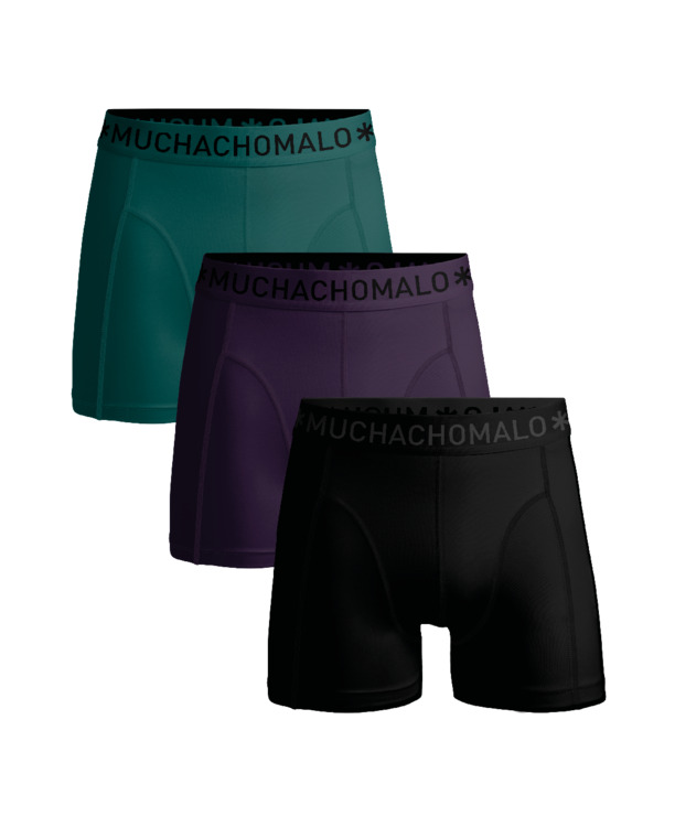 Heren 3-Pack Boxershorts Effen Black/Purple/Green