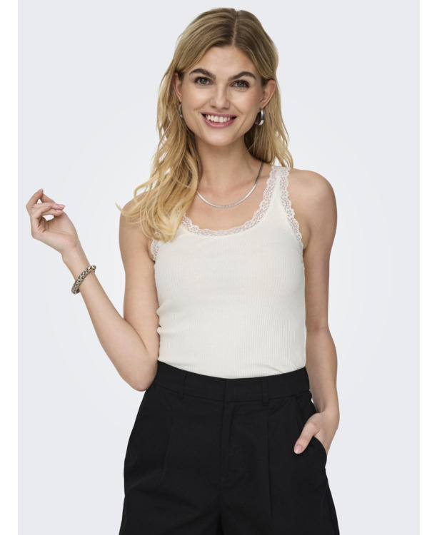 Regular Fit U-Neck Sleeveless (S/L) BASIC Mouwloze tanktop met U-hals en kanten detail
