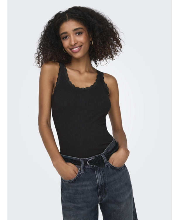 Regular Fit U-Neck Sleeveless (S/L) BASIC Mouwloze tanktop met U-hals en kanten detail