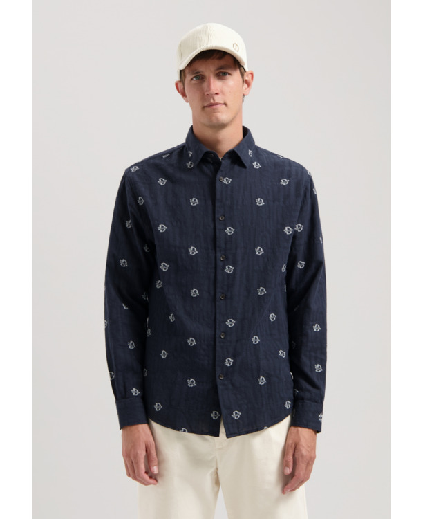 Dstrezzed Heren Jacquard Overhemd Blauw Thomas