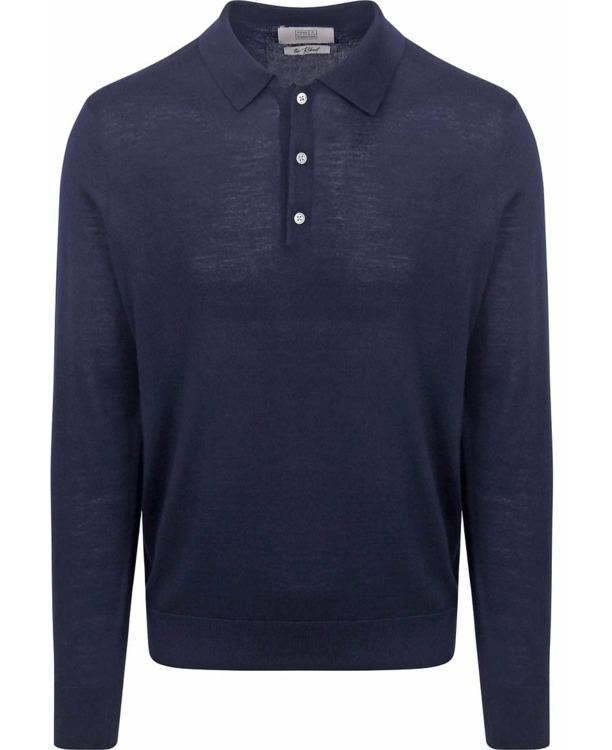 King Essentials The Robert Long Sleeve Poloshirt Merino Navy