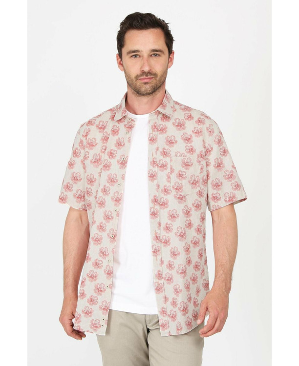 Suitable Short Sleeve Overhemd Linnen Simon Rood