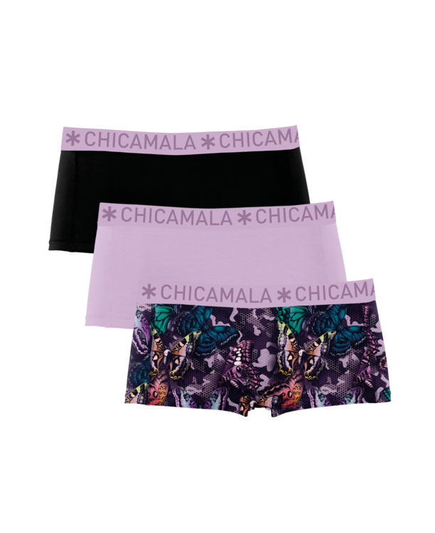 Dames 3-pack Boxershorts Print + Effen Print/Pink/Black